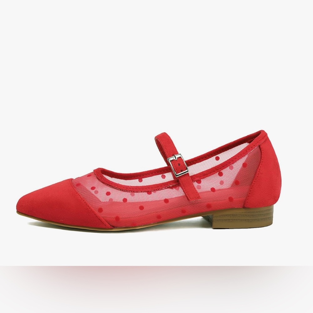 NWT-Red Polka Dot Flats Mesh - Picture 2 of 7